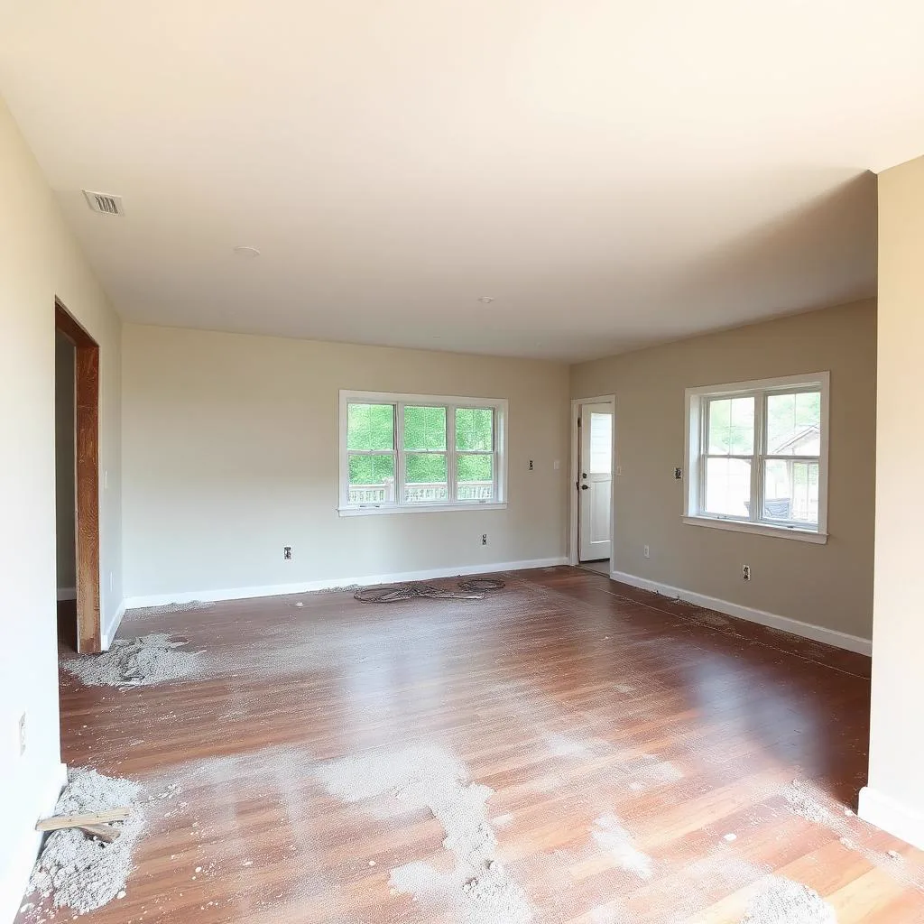 Open-plan living room — before cleaning